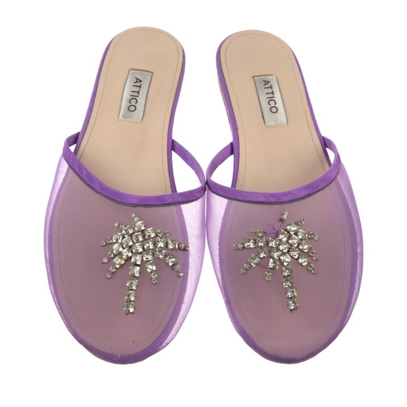 ATTICO Crystal Embellishments Mules Slipper Size: 9 | IT 39, Purple, silver - Picture 3 of 6